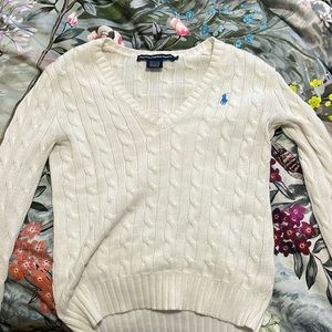 White Ralph Lauren Sport V neck Sweater